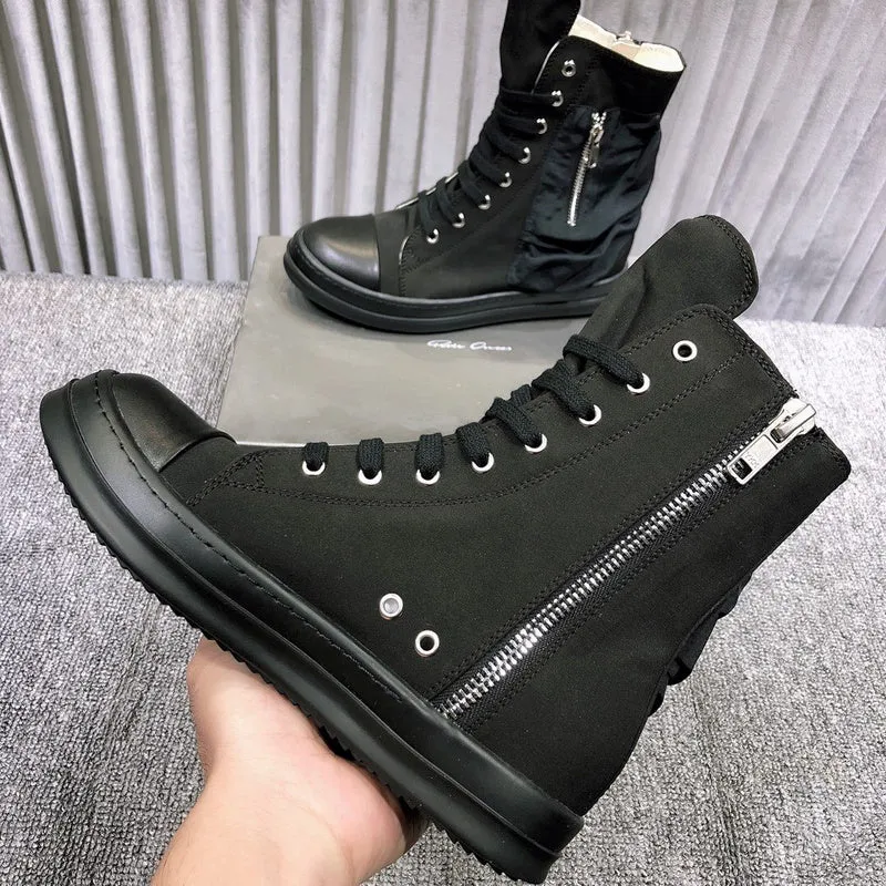 Rick Owens High-Top Leather Sneakers with Side Zipper