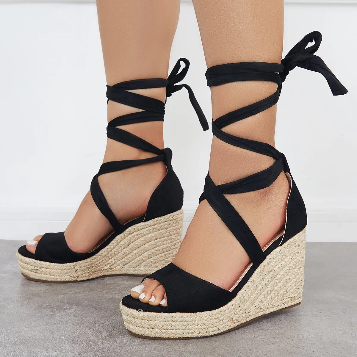 Sohiwoo Women Summer Lace Up Espadrille Heel Platform Wedge Sandals