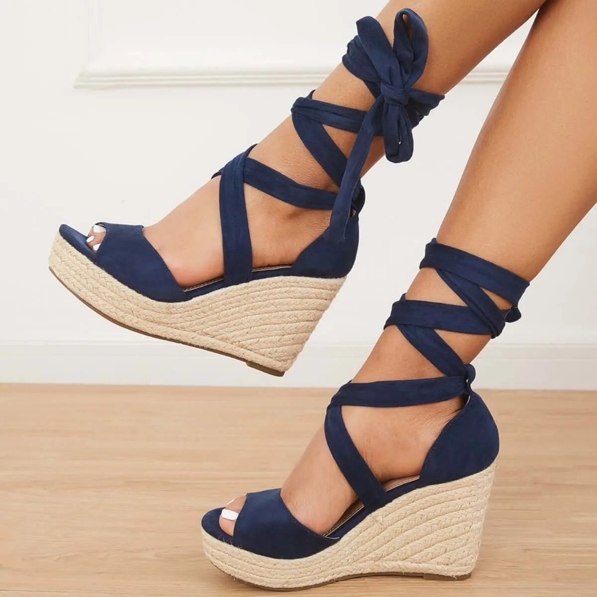 Sohiwoo Women Summer Lace Up Espadrille Heel Platform Wedge Sandals