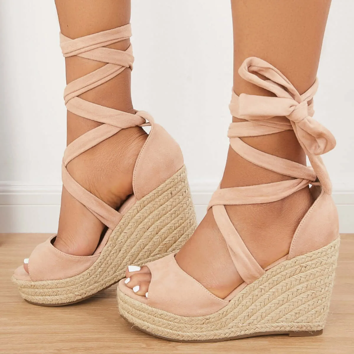 Sohiwoo Women Summer Lace Up Espadrille Heel Platform Wedge Sandals