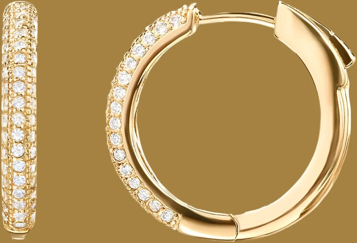 Stunning PAVOI 14K Gold Plated Sterling Silver Hoop Earrings with Halo CZ Huggie Design for Women